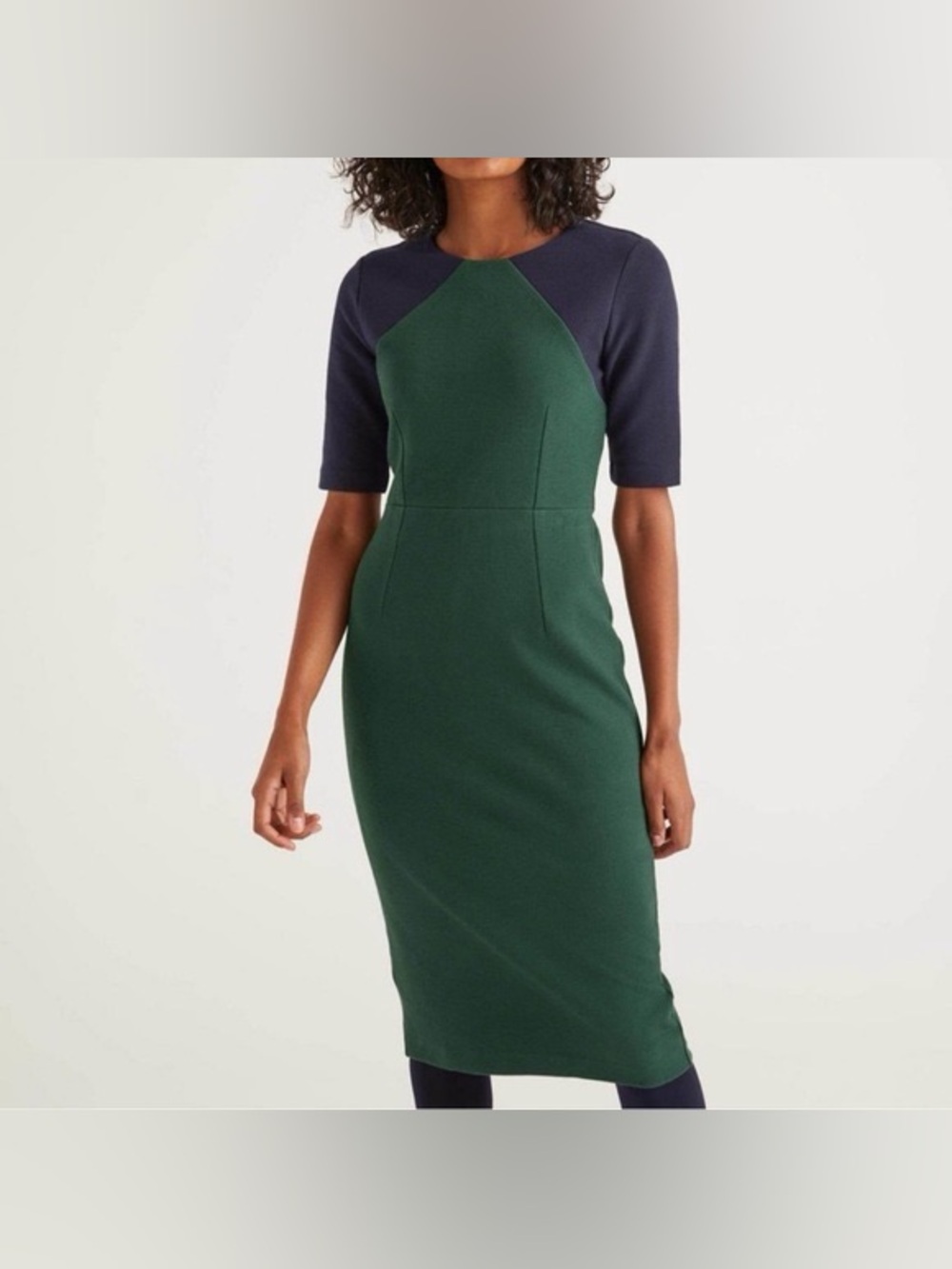 Boden Green and Navy color block Raglan Sheath Midi Dress
